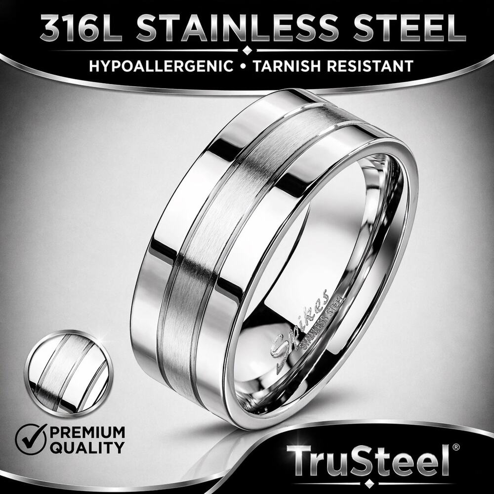 Men’s Double‎ Lined and Brushed Center Two Tone 316L Stainless Steel Ring Size 9